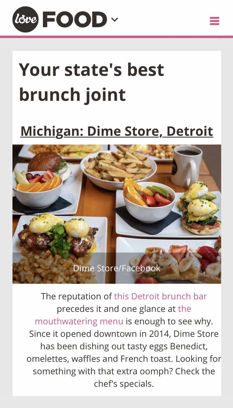 Dime Store is the Best Brunch in Michigan, According to LoveFood.com