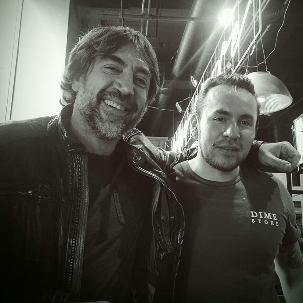 Javier Bardem Dines at Dime Store