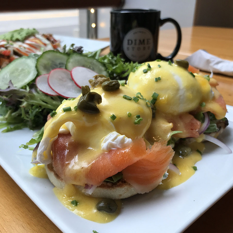 Smoked Salmon Eggs Benedict at Dime Store Detroit Brunch Restaurant