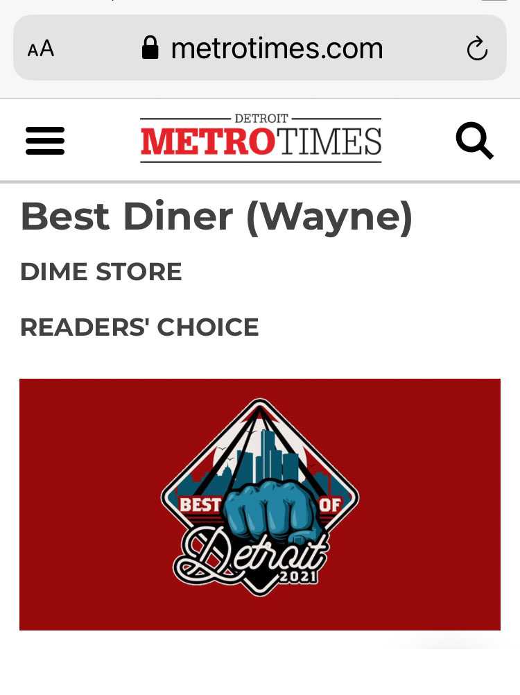 Dime Store Wins Best Diner in Detroit in MetroTimes Best of Detroit 2021 Awards