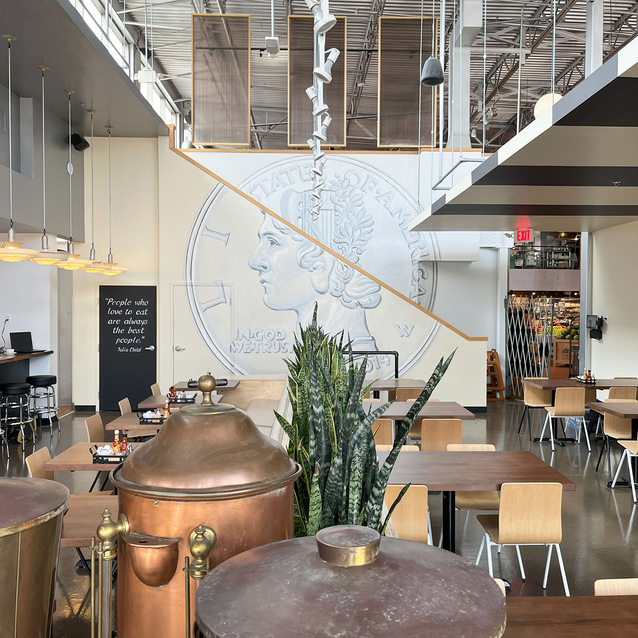 Dining Room and Mercury Dime Mural at Dime Store Rochester Hills Brunch Restaurant